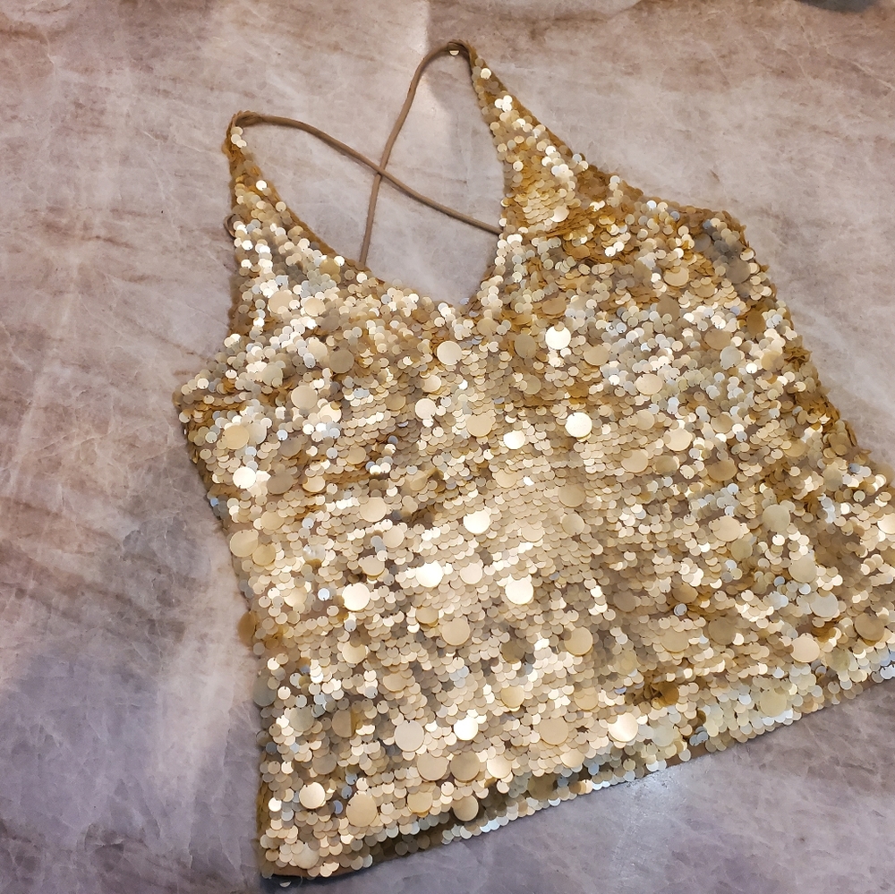 City DKNY Gold sequined silk cami top size 12 - Picture 8 of 14